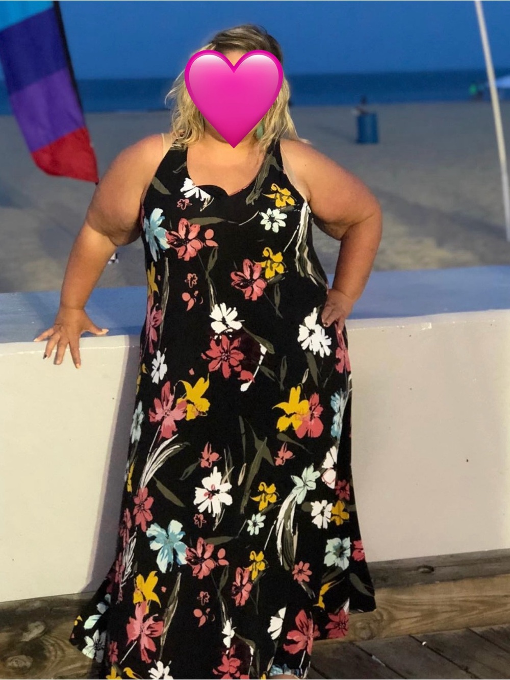 Lane Bryant Black Floral Maxi Dress with Crochet Back - Petite